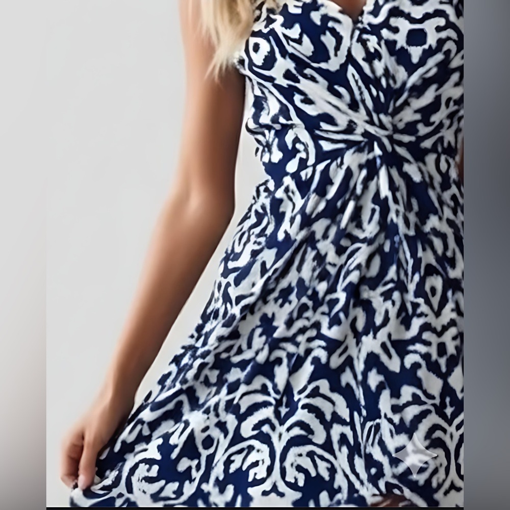 Printed Twisted Design Split Thigh Cami Dress Blue - Picture 2 of 4